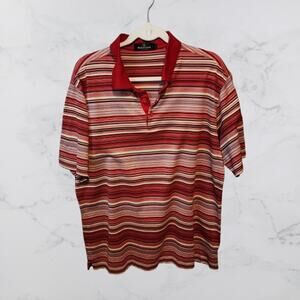 Bugatchi Uomo Large Red Striped Polo Shirt Men's